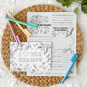 Tarjeta para colorear imprimible "Te amo abuelo" + Todo sobre el abuelo / Regalo del Día del Padre, actividad para niños en el aula, DESCARGA INSTANTÁNEA F01