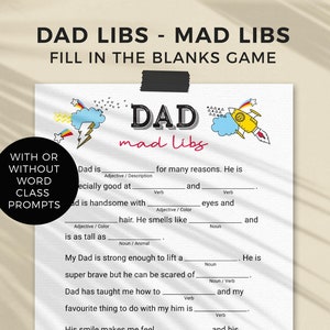 Father's Day Printable Game Mad Libs Fill in the Blanks | Etsy