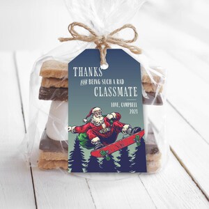 Etiqueta de presente de Natal, Papai Noel estiloso e editável para impressão | Etiqueta de agradecimento personalizada para amigo, colega ou aluno, modelo faça você mesmo C05