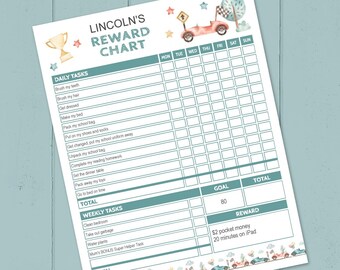 Printable Reward Chart for boys, race car editable template | Behaviour + responsibility chore template, weekly routine instant download R01