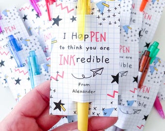 Editable Pen Holder Tag: I HapPEN To Think You Are INKredible | printable thank you card, pencil student friend gift INSTANT DOWNLOAD A03