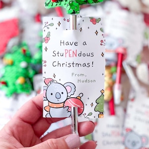 Editable Christmas Pen Holder Tag: Koala Have a stuPENdous Christmas! | printable thank you card, pencil student gift INSTANT DOWNLOAD C09
