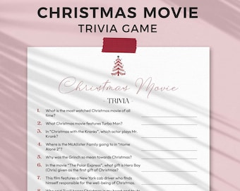 Printable Christmas Movie Trivia Game | Traditional Xmas film quiz for kids or family, holiday office party activity INSTANT DOWNLOAD M02