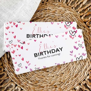 Confetti Hearts Candy Bar Wrapper, editable printable | Girl&#39;s Birthday or Valentine&#39;s Day chocolate wrap favor DIY INSTANT DOWNLOAD H05