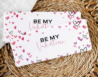 Be My Valentine Confetti Hearts printable Candy Bar Wrapper | Valentine's Day party, graphic chocolate wrap favor gift INSTANT DOWNLOAD H05