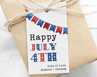 Happy July 4th Stars + Banner Favor Tag, editable printable | 4th of July Patriotic party, Independence Day thank you, INSTANT DOWNLOAD A01