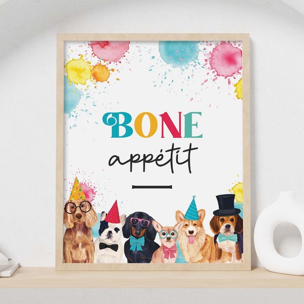 Bone Appetit Puppy Party Sign | Printable food sign table decor for boy or girl dog party | Cute pawty Birthday instant digital download D02