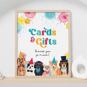 Karten + Geschenkanhänger Welpe Pawty Schild | Druckbares Tisch Dekor für Junge oder Mädchen Hundeparty | Geburtstagsparty Schild, sofortiger digitaler Download D02
