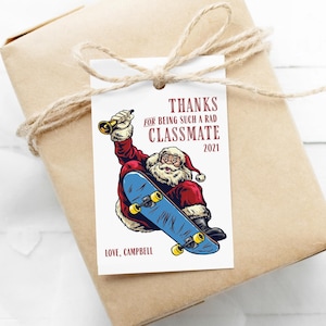 Etiqueta de presente de Natal, Papai Noel estiloso e editável para impressão | Etiqueta de agradecimento personalizada para amigo, colega ou aluno, modelo faça você mesmo C05