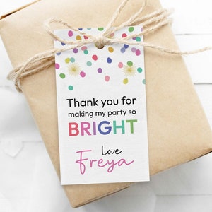Rainbow Confetti Favor Tags editable printable | Bright colorful party thank you gift tag, Birthday treat DIY template INSTANT DOWNLOAD C06