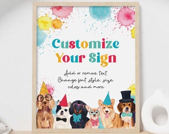 Lets Pawty Editable Birthday Party Welcome Sign | Custom puppy dog printable table decor for boy or girl, Come sit stay instant download D02