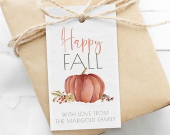 Thanksgiving Favor Tag, editable printable | Farmhouse Happy Fall pumpkin printable thank you gift tag, treat template INSTANT DOWNLOAD F02