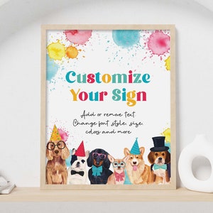 Lets Pawty Editable Birthday Party Welcome Sign Custom puppy dog printable table decor for boy or girl, Come sit stay instant download D02 image 1