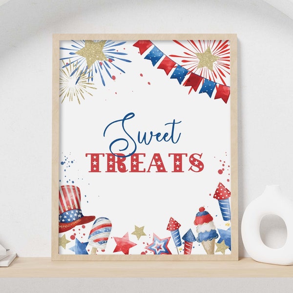 4th of July Party Sign, Sweet Treats printable food table decor | Candy dessert bar buffet, patriotic Independence Day, INSTANT DOWNLOAD A01