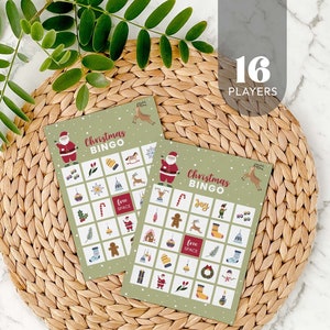 Christmas Bingo Party Game | Kids party game, fun holiday printable | 16 Bingo Cards, Classroom Game Calling Cards + Tokens Xmas Party C04