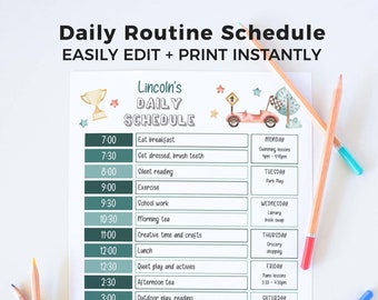 Vintage Race Car Daily Schedule Chart for Kids, editable printable | Daily + Weekly responsibility routine template | INSTANT DOWNLOAD R01