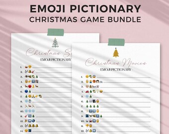 Christmas Printable Games, Emoji Pictionary Songs + Movie bundle | Family party quiz, kids classroom holiday activity INSTANT DOWNLOAD M02