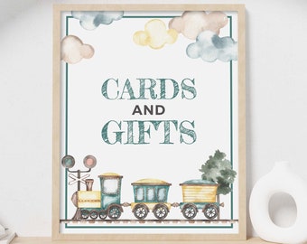 Vintage Train Party printable sign, cards and gifts table decor | Thank you sign 8 x10, Boys watercolor transport INSTANT DOWNLOAD T01
