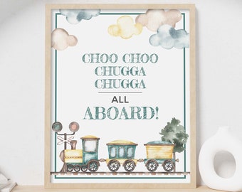 Vintage Train Party printable sign, Choo Choo Chugga All Aboard table decor | Welcome party sign 8 x10, Boys transport INSTANT DOWNLOAD T01