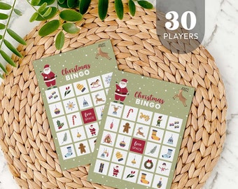 Christmas Bingo Party Game, kids party game, fun holiday printable | 30 Bingo Cards, Classroom Game Calling Cards + Tokens Xmas Party C04