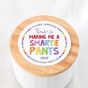 Editable Printable Teacher Appreciation label tag, Thanks for Making Me a Smartie Pants Candy gift, DIY template INSTANT DOWNLOAD R06 image 1