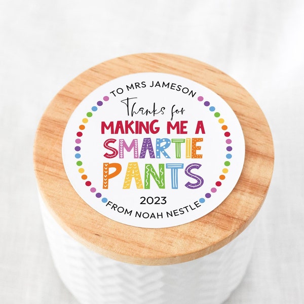 Editable Printable Teacher Appreciation label tag, Thanks for Making Me a Smartie Pants | Candy gift, DIY template INSTANT DOWNLOAD R06