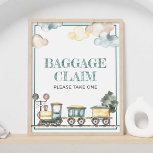 Vintage Train Party printable sign, Baggage Claim please take one favor table decor | Boys watercolor transport 8 x10 INSTANT DOWNLOAD T01
