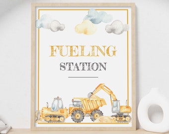 Fueling Station Printable Birthday Party Sign | Construction food sign table decor | Digger, dump truck + dozer sign, instant download C03