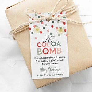 Hot Cocoa Bomb Christmas Confetti Favor Tag, editable printable | Colorful thank you gift tag, treat DIY template INSTANT DOWNLOAD C08