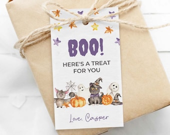 Halloween Favor Tags editable printable | Boo watercolor treat tag, party thank you card | Trick or Treat gift tag INSTANT DOWNLOAD H02