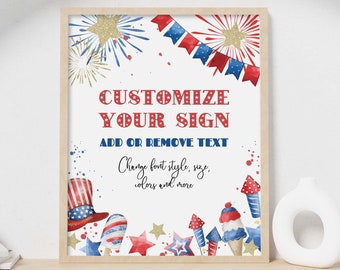 Editable 4th of July Party Sign printable template | Independence Day patriotic fireworks 8 x10 custom table decor, DIY INSTANT DOWNLOAD A01