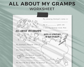 All About Gramps Father's Day printable gift questionnaire | Fill in the blank grandfather kids classroom activity, INSTANT DOWNLOAD F01