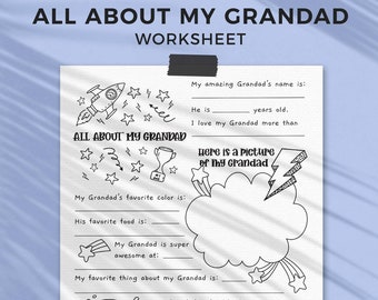 All About Grandad Father's Day printable gift questionnaire | Fill in the blank grandfather kids classroom activity, INSTANT DOWNLOAD F01