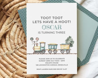 Train Birthday Invitation, editable printable | Toot toot boys vintage transport party theme, DIY invite template INSTANT DOWNLOAD T01