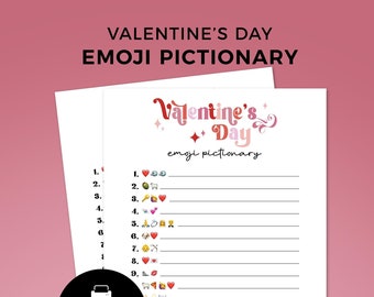 Valentines Day Printable Game, emoji pictionary | Kids, teen, adult, family fun retro groovy instant download | Galentine party activity R02