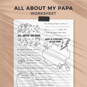 Alles über Papa Vatertag Geschenkfragebogen zum ausdrucken | Füllen Sie die leere Großvater, Papas Kinder Klassenzimmer Aktivität, INSTANT DOWNLOAD F01