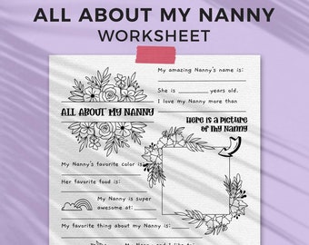 All About Nanny Mother's Day printable gift questionnaire | Fill in the blank Nanny gift, DIY kids classroom activity, INSTANT DOWNLOAD M01