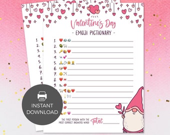 Valentines Day Printable Game, emoji pictionary love theme | Kids, teen, adult, family fun instant download | Galentines party activity V01