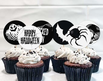 Topos de cupcake de Halloween para imprimir | Decoração de bolo vintage assustadora de Halloween, etiqueta de lembrancinha de biscoito para aniversário DOWNLOAD INSTANTÂNEO H06
