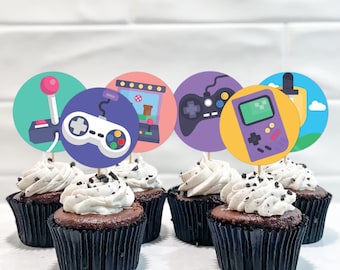 Gamer Cupcake Topper printable | Game On Birthday favor tags instant digital download | Retro arcade video gaming party decor cookie tag G01