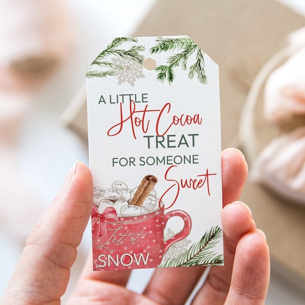 Christmas Hot Cocoa Favor Tag editable printable | Farmhouse hot chocolate thank you gift tag, sweet treat DIY template INSTANT DOWNLOAD S03