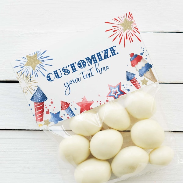 Editable 4th of July Firecracker printable treat bag topper cards | Independence Day patriotic candy favor template, INSTANT DOWNLOAD A01