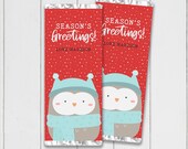 Christmas Chocolate Wrapper Owl cute animal instant download candy favor | Friend classmate custom thank you gift editable printable W01 Il_170x135
