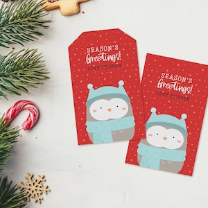 Christmas Gift Tag Printable Owl, editable instant download | Cute animal favor school friend, classmate, teacher | Custom DIY template W01