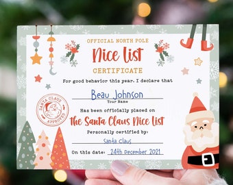 Editable Christmas Elf Nice List Certificate | Official Christmas letter from santa good behavior printable template INSTANT DOWNLOAD C07