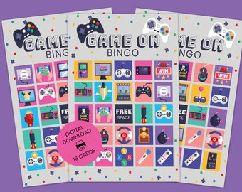 GAME ON Video Game Bingo Party Game 16 Unique Cards | Boys Party Game Printable Instant Download Birthday Game Printable | Gaming Party G01