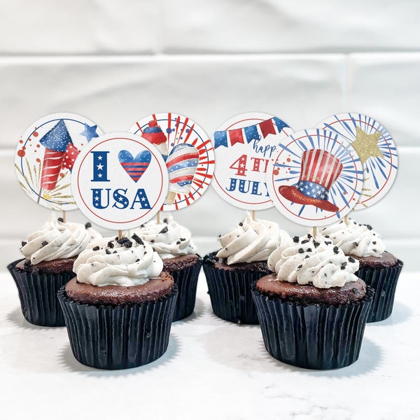 Printable Patriotic Cupcake Toppers - Etsy