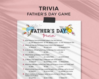 Printable Fathers Day Trivia Game | Fun facts activity quiz + questions for kids + family fun | Superhero About Dad INSTANT DOWNLOAD F01