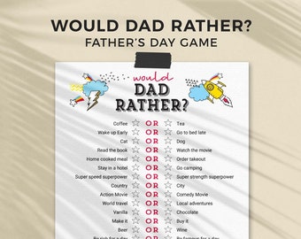 Father's Day Printable Game, Would You Rather Dad activity | Superhero this or that kids + family fun, grandpa game, INSTANT DOWNLOAD F01