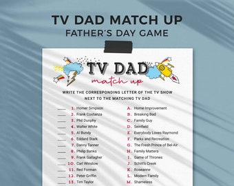 Father's Day Printable Game, TV Dad Match Up activity | Famous celebrity show trivia quiz | Kids, teens + family fun INSTANT DOWNLOAD F01